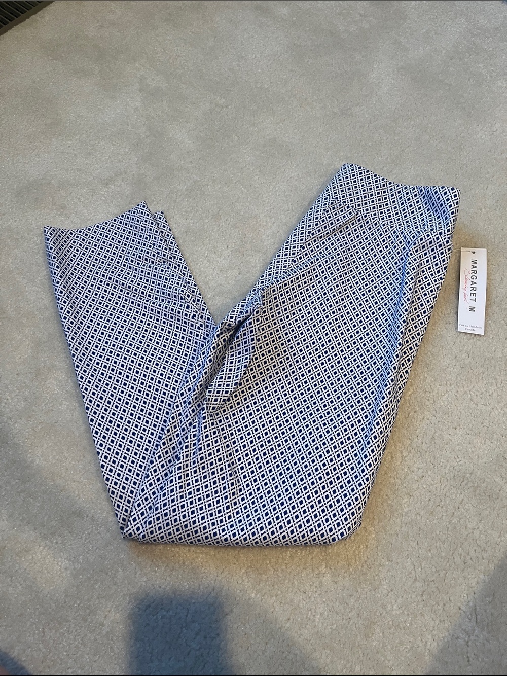 Margaret M White Leggings with Navy Geometric Print